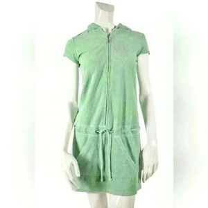Vintage JUICY COUTURE  Green Cotton Terrycloth Hooded Zip Beach Mini Dress M USA